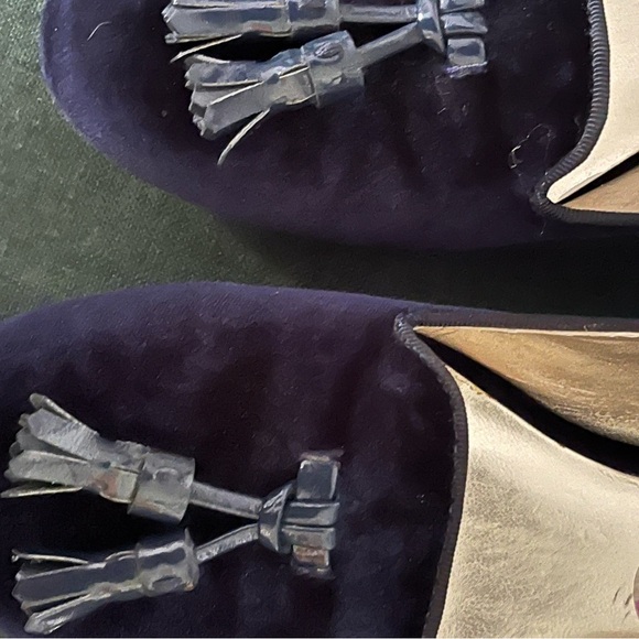 Tommy Hilfiger Navy Velvet Slipper Flats with Tassels - Picture 3 of 3